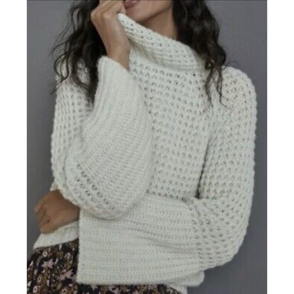 Anthropologie Maeve •XS• Dionne Bell-Sleeved Waffle Sweater Mint $118